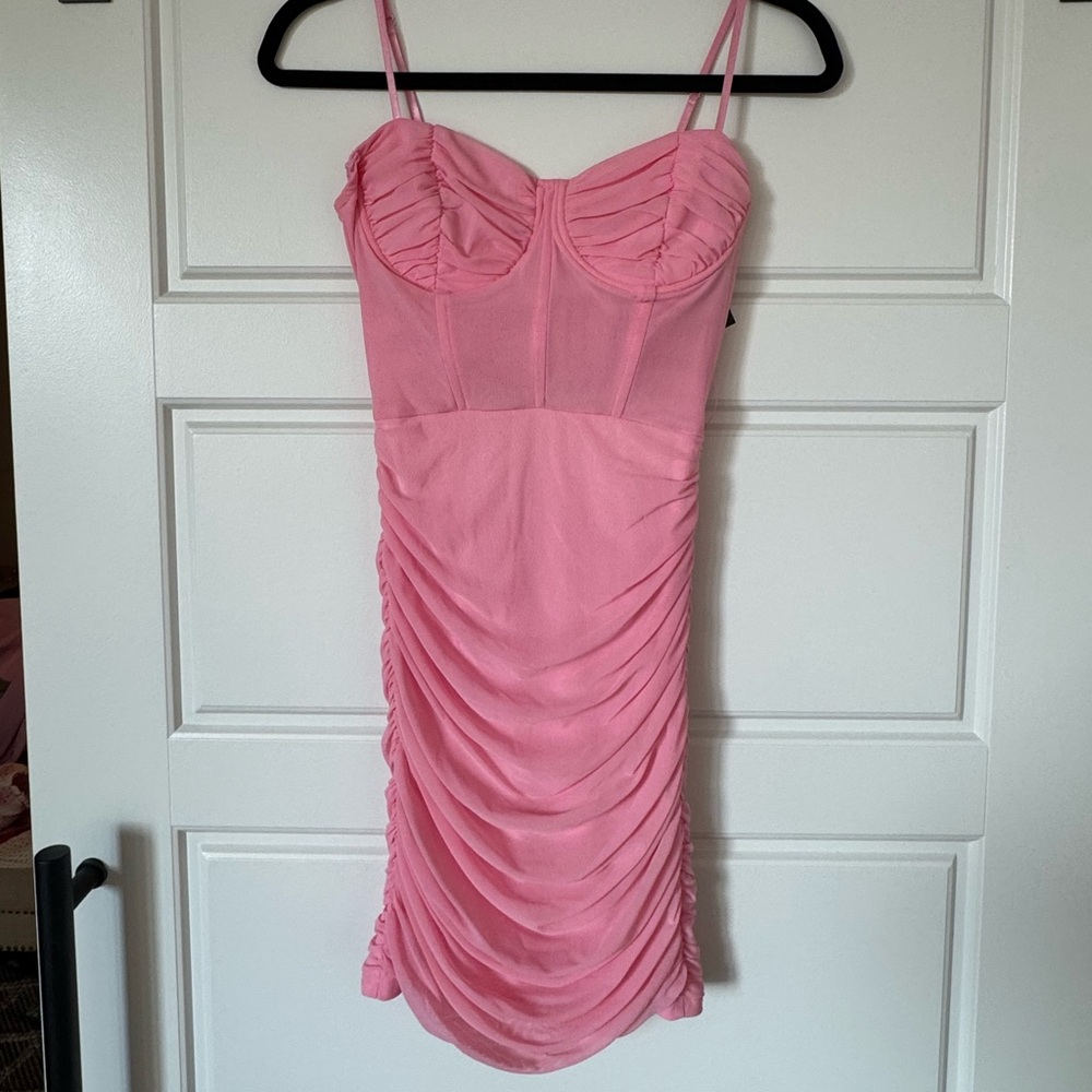 Blue Blush Pink Ruched Mini Dress